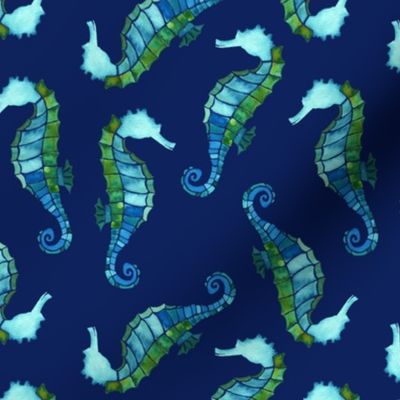 Scattered Seahorse |Watercolor Sea Horse Blue| Renee Davis