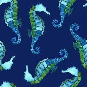 Scattered Seahorse |Watercolor Sea Horse Blue| Renee Davis