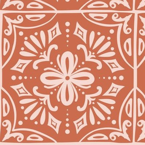 Sevilla - Spanish Tile Terra Cotta Red and Blush Pink Large Scale