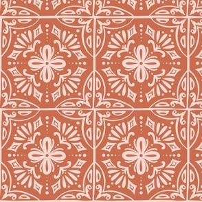 Sevilla - Spanish Tile Terra Cotta Red and Blush Pink Regular Scale