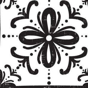 Sevilla Blanco Spanish Tile - White and Black Large Scale
