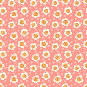 Pink & Orange Retro Textured Flowers