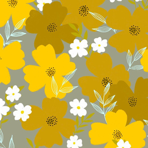 Bold Yellow Flowers (Gray)