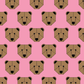 Brown Bear Face on Pink