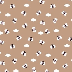 Little buzzing bumble bees and clouds spring summer sky nursery design latte pink