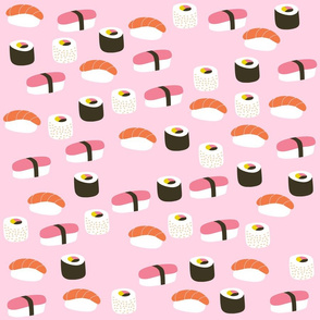 Cute Sushi Print on Pink Background