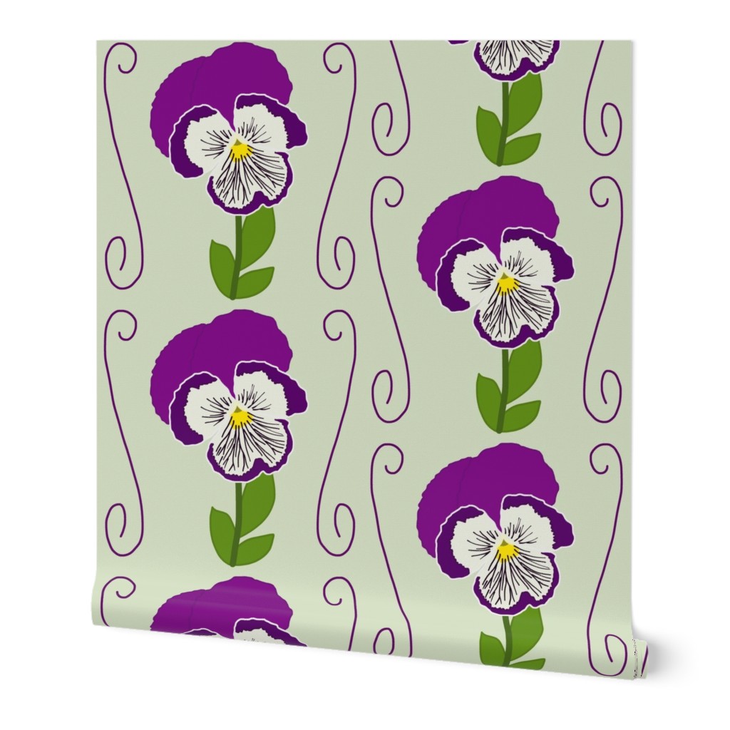 Pretty Purple Pansy - sage green, medium 