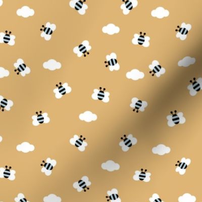 Little buzzing bumble bees and clouds spring summer sky nursery design yellow blue