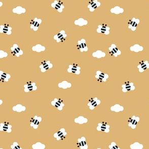 Little buzzing bumble bees and clouds spring summer sky nursery design yellow blue