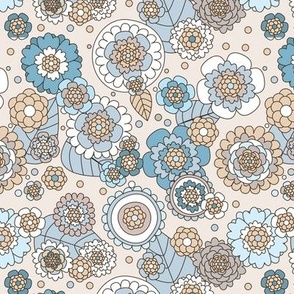 Seventies retro flower blossom - vintage summer blue beige