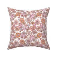 Abstract Messy boho wildflowers - Summer blossom garden ivory in orange pink