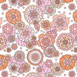 Abstract Messy boho wildflowers - Summer blossom garden ivory in orange pink