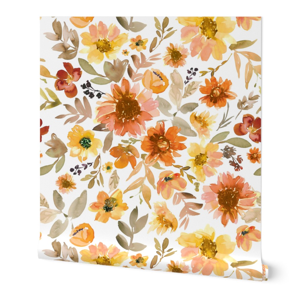 Fall Muted Sunflowers Wallpaper | Spoonflower