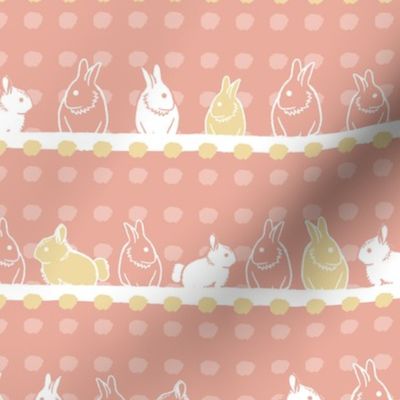 pastel pink yellow rabbits bunnies dots striped seamless pattern