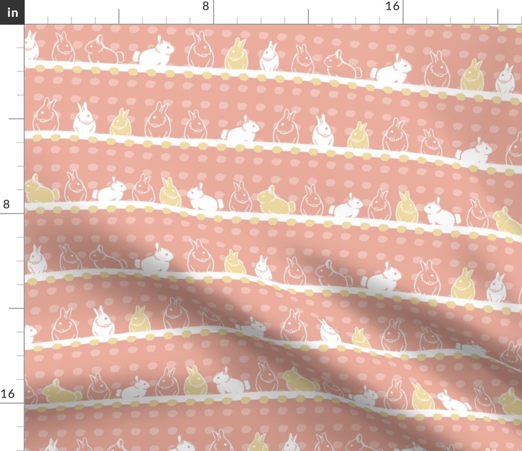 pastel pink yellow rabbits bunnies dots striped seamless pattern