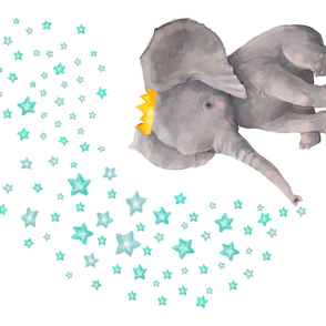 42"x36" Baby Boy Elephant with Teal Stars