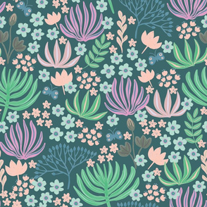 Pastel painted plants - teal