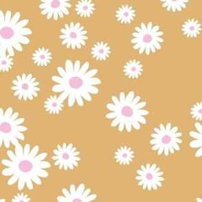 Little daisies summer garden boho poppy flowers cute nursery baby girls mustard yellow pink