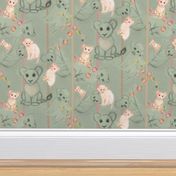 8x10-Inch Half-Drop Repeat of Safari Baby Animals on Soft Sage Background