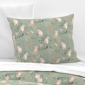 8x10-Inch Half-Drop Repeat of Safari Baby Animals on Soft Sage Background