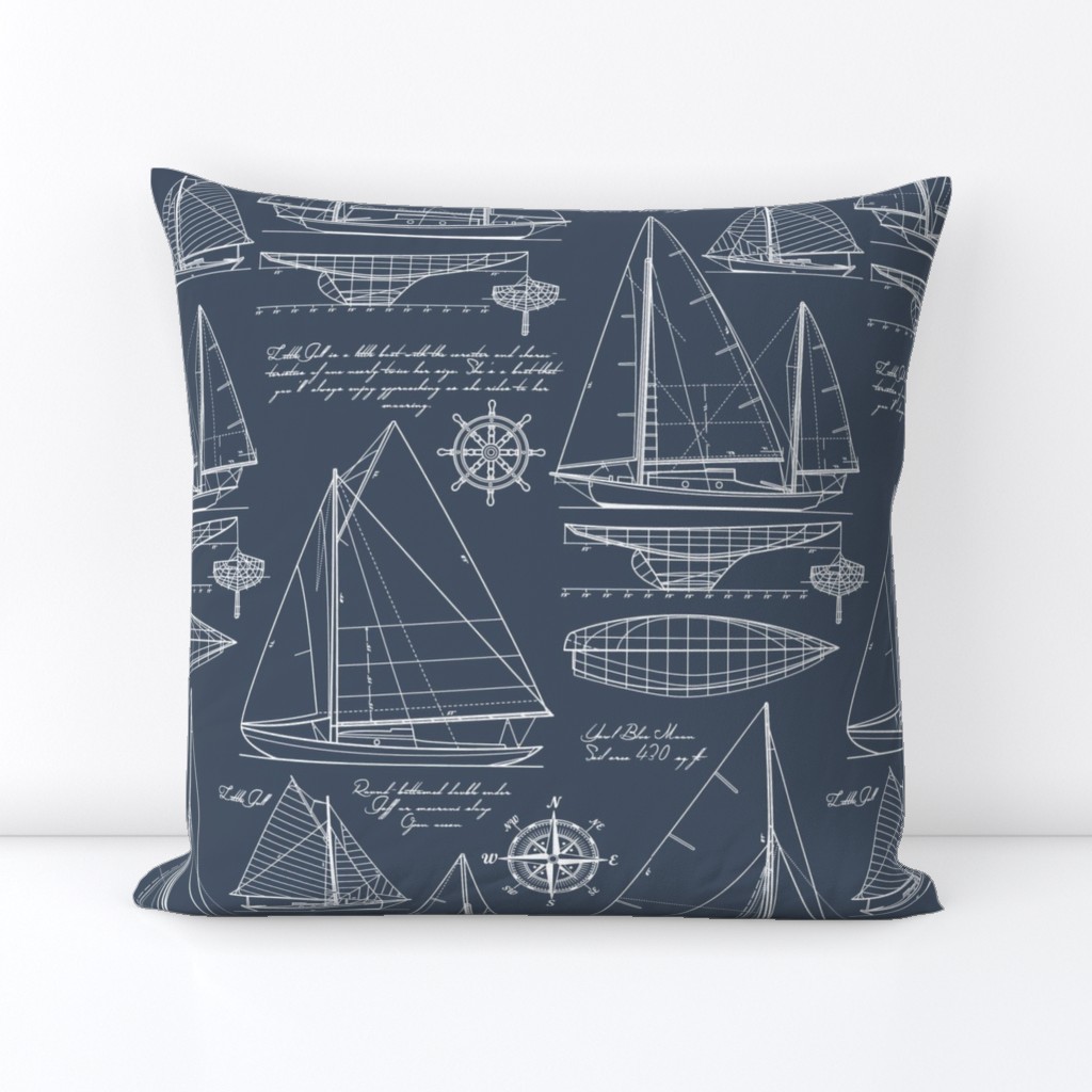 Large Scale / Sailboats 2. / White On Dark Blue Grey  Background