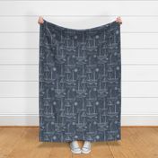 Large Scale / Sailboats 2. / White On Dark Blue Grey  Background