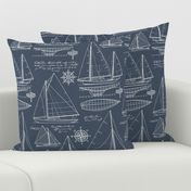 Large Scale / Sailboats 2. / White On Dark Blue Grey  Background