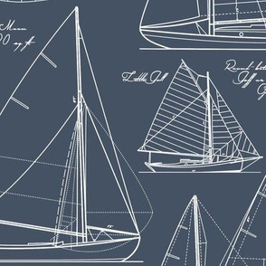 Large Scale / Sailboats 2. / White On Dark Blue Grey  Background