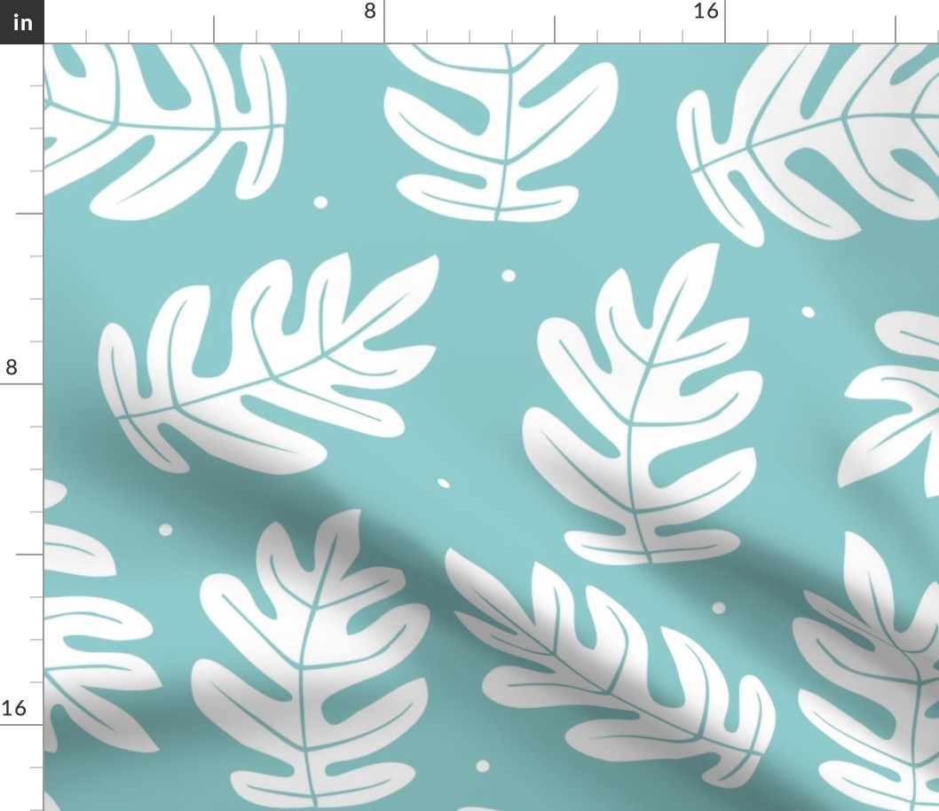 Tropical Leaves - White on Sky Blue