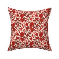 Vintage Botanical Chintz Filigree- Red Traditional Florals Palampore- Small Scale