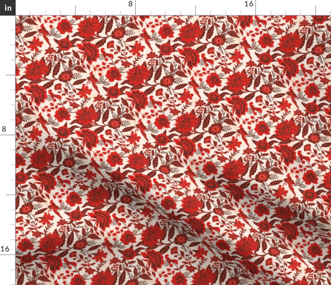 Vintage Botanical Chintz Filigree- Red Traditional Florals Palampore- Small Scale