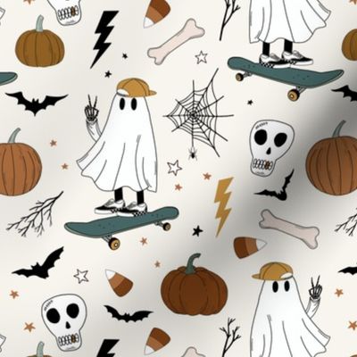 Halloween Ghosts Hipster Skateboarding