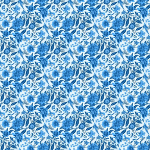 Vintage Botanical Chintz Filigree- Classic Blue Traditional Florals Palampore- Small Scale