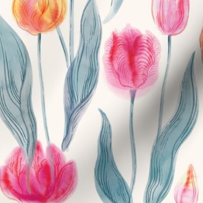 Transparent watercolor Tulips