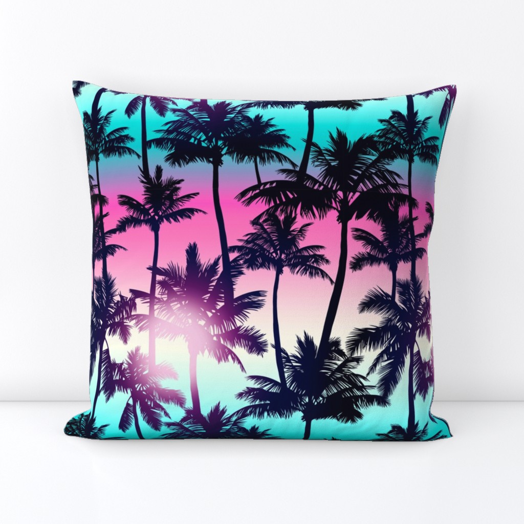 Sunset Palm / Pink Turquoise Ombre Background / Large Scale