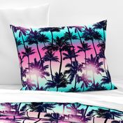 Sunset Palm / Pink Turquoise Ombre Background / Large Scale