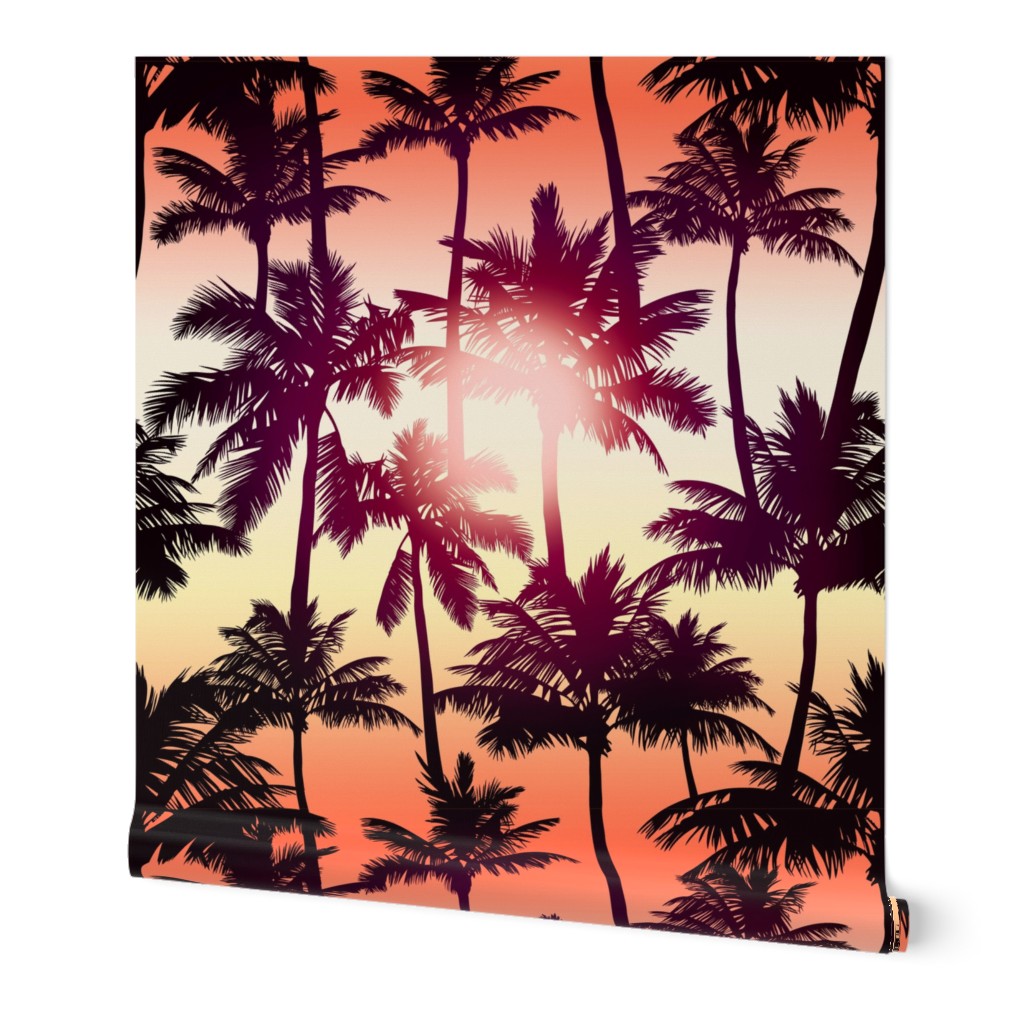 Sunset Palm / Orange Yellow Ombre Background / Large Scale