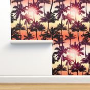 Sunset Palm / Orange Yellow Ombre Background / Large Scale