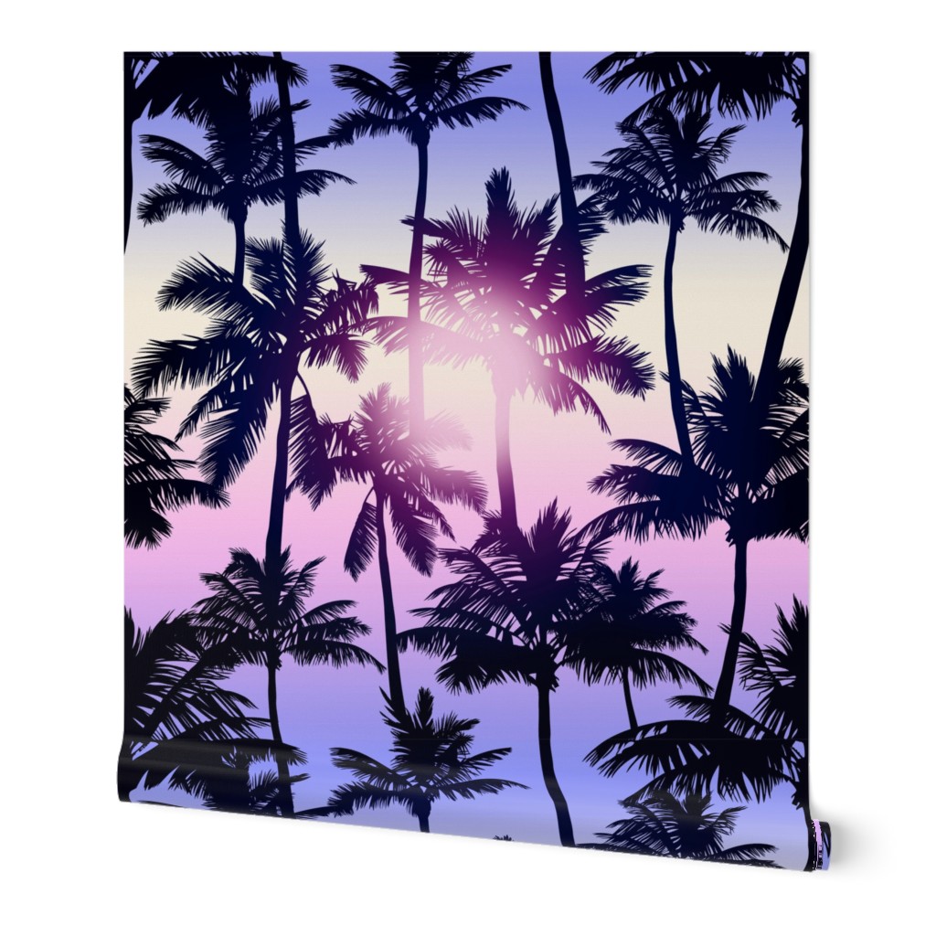 Sunset Palm / Purple Pink Ombre Background / Large Scale