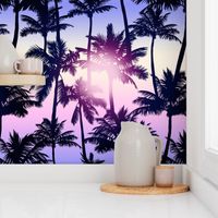 Sunset Palm / Purple Pink Ombre Background / Large Scale