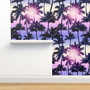 Sunset Palm / Purple Pink Ombre Background / Large Scale