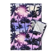 Sunset Palm / Purple Pink Ombre Background / Large Scale