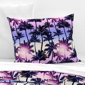 Sunset Palm / Purple Pink Ombre Background / Large Scale