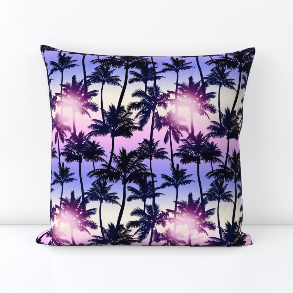 Sunset Palm / Purple Pink Ombre Background / Small Scale