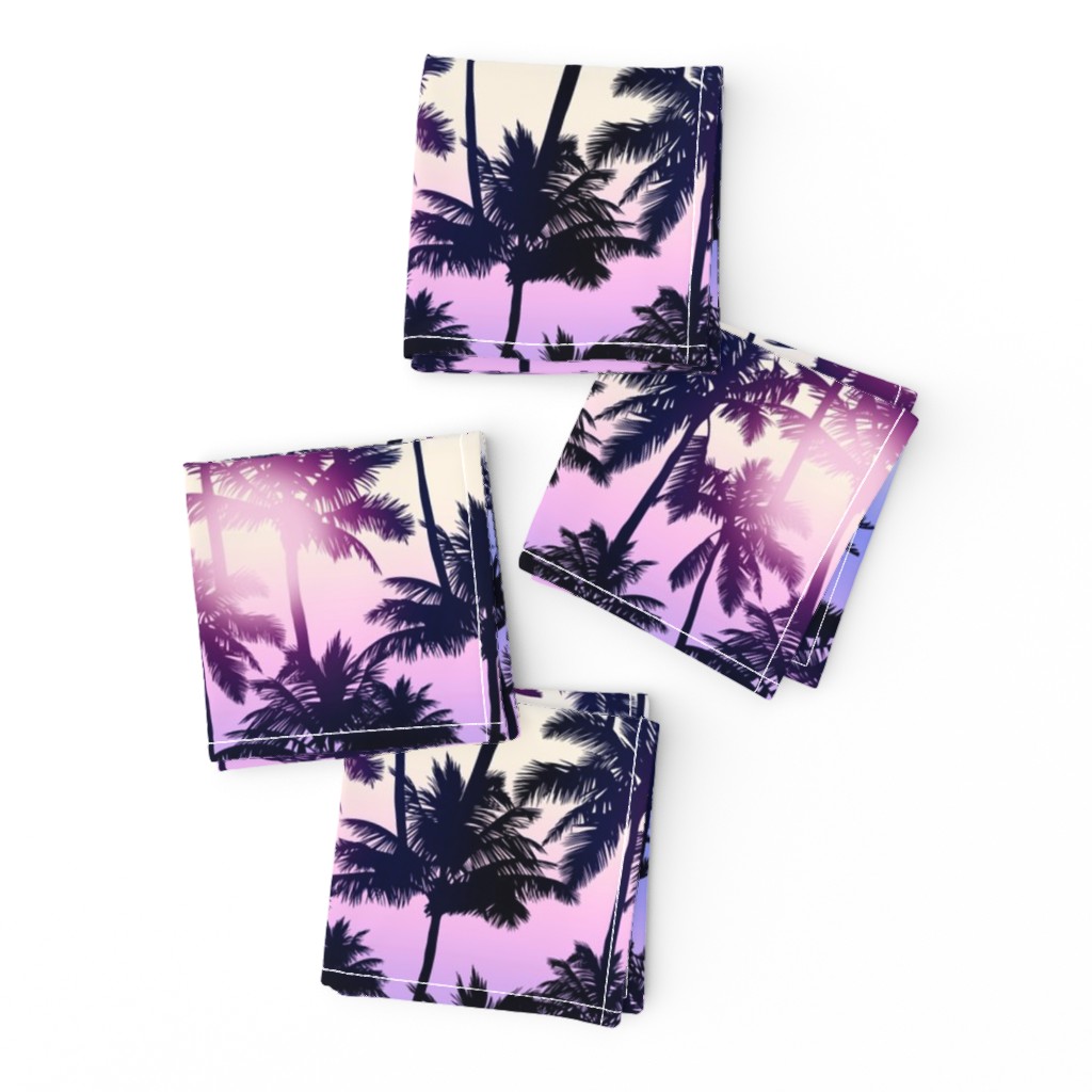 Sunset Palm / Purple Pink Ombre Background / Small Scale