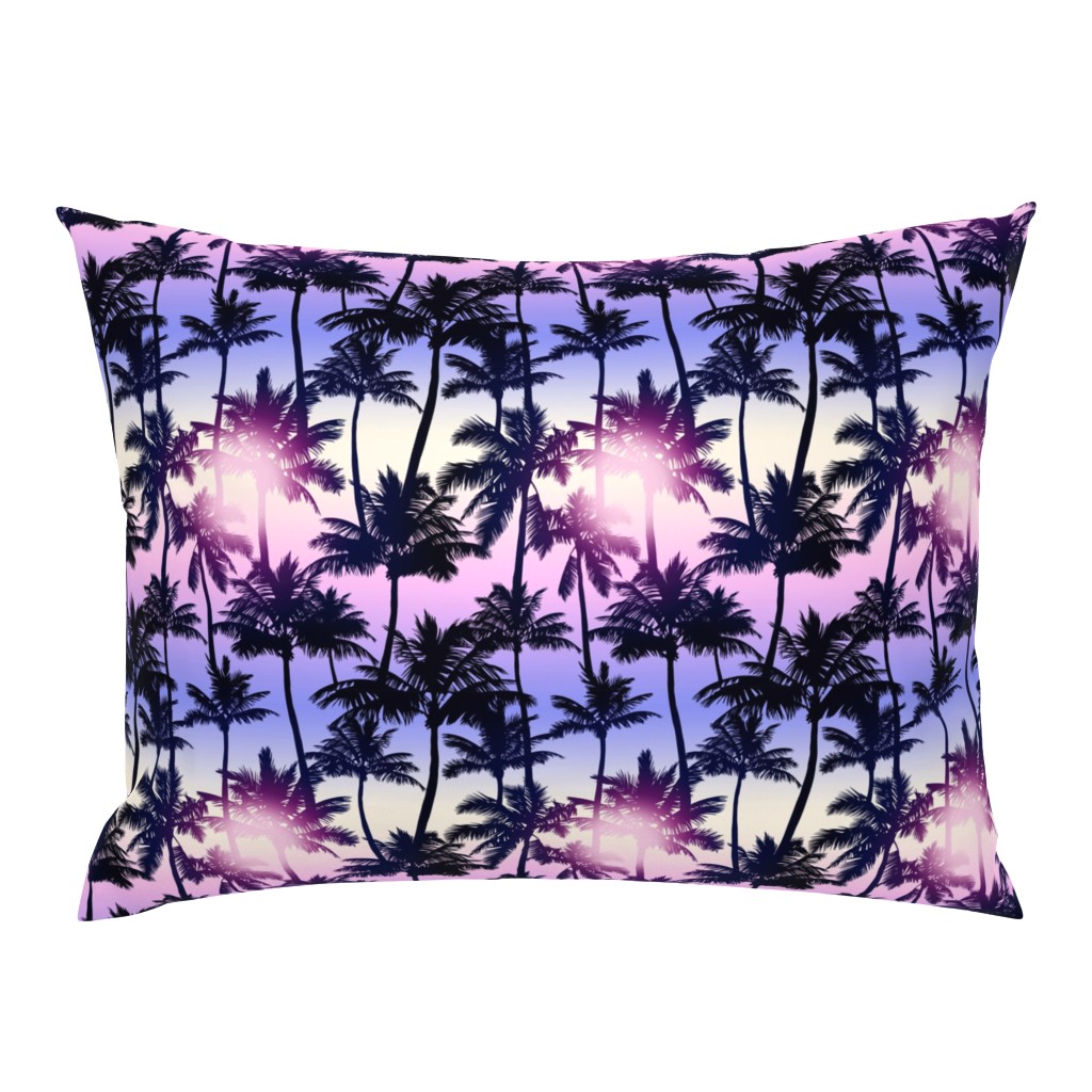 Sunset Palm / Purple Pink Ombre Background / Small Scale