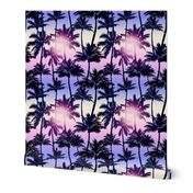 Sunset Palm / Purple Pink Ombre Background / Small Scale