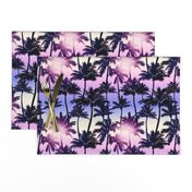 Sunset Palm / Purple Pink Ombre Background / Small Scale