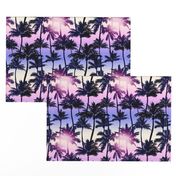 Sunset Palm / Purple Pink Ombre Background / Small Scale
