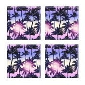 Sunset Palm / Purple Pink Ombre Background / Small Scale